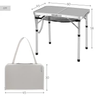Mesa Plegable Camping Maletín Antideslizante con Red Auxiliar, 45x30x6,5 Cm, Beige(m-4)