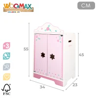 Armario de Muñecas de Madera Woomax, Cierre Magnético, 34x23x55 Cm, Rosa y Blanco(m-4)