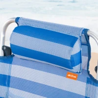 Silla de Playa Plegable Reclinable 8 Posiciones con Cojín y Asas, 74x12x65 Cm, Azul y Blanco(m-5)