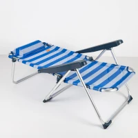 Silla de Playa 2 en 1 Plegable Reclinable con Cojín, 48x60x90 Cm, Azul y Blanco(m-3)