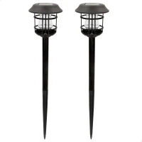 Pack 2 Focos Solares LED Luz Cálida con Estaca, 13x13x55 Cm, Negro(m-1)