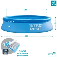 Piscina Hinchable Easy Set INTEX 3 Capas PVC-Poliéster, 305x61 Cm, Azul(m-5)