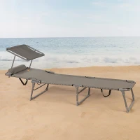 Tumbona Plegable de Playa con Parasol y Cojín Acolchado, 193x53x30 Cm, Gris(m-5)