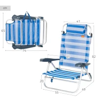 Silla de Playa Plegable Reclinable 8 Posiciones con Cojín y Asas, 74x12x65 Cm, Azul y Blanco(m-4)
