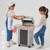 Barbacoa de Juguete Portátil con Pizarra y 9 Accesorios, 60x30x66,5 Cm, Madera(m-5)