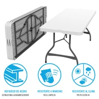 Mesa Rectangular Patas Abatibles, 182x76x74 Cm, Blanco Efecto Granito(m-4)