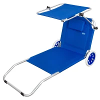 Tumbona Carrito Plegable Aktive Beach 2 en 1 con Parasol Reclinable, 117x67x60 Cm, Azul(m-1)