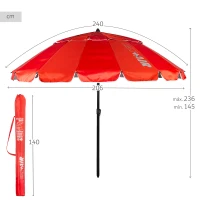 Sombrilla Playa Antiviento 16 Varillas 206x145x236 Cm, Rojo(m-4)