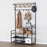 Perchero Zapatero Industrial con 4 Estantes y 15 Ganchos, 102x40x180 Cm, Negro(m-2)