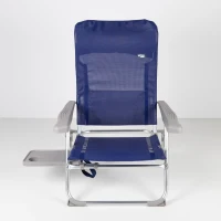 Silla de Playa Plegado Slim con Mesa Extraíble y Cojín, 47x57x89 Cm, Azul Marino(m-5)