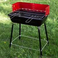 Barbacoa Portátil de Carbón Regulable en Altura con Cortavientos, 42x42x54 Cm, Negro(m-7)
