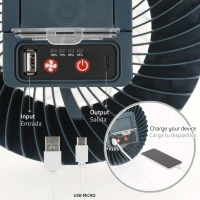 Lámpara LED Portátil 3 en 1 Recargable con Ventilador y Batería Externa, 17x6x17 Cm, Blanco(m-3)