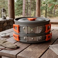 Set Cocina Camping Aktive Aluminio 8 Piezas Apilable, 16,7x16,7x8,9 Cm, Plateado(m-6)