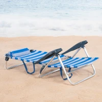 Silla de Playa Plegable Reclinable 8 Posiciones con Cojín y Asas, 74x12x65 Cm, Azul y Blanco(m-3)