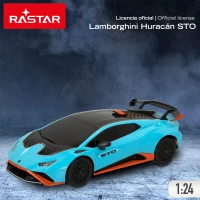 Coche Teledirigido Lamborghini Huracán STO Escala 1:24 con Licencia Oficial, 19,5x9,5x5,5 Cm, Azul(m-2)