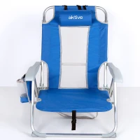 Silla de Playa Reclinable 7 Posiciones con Cojín, 50x55x80 Cm, Azul(m-2)