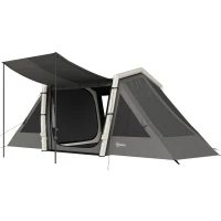 Outsunny Tente Gonflable de Camping 4 Personnes Blackout Tente à Air 5,8m de Long 2 Chambres et Séjour 580x270x202cm Gris Foncé(m-12)