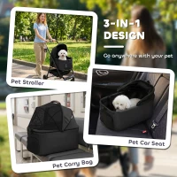 PawHut Dog Stroller, 3 in 1 Foldable Pet Stroller for Small Puppy Cat with Detachable Travel Carrier, Storage Basket, Black(m-5)