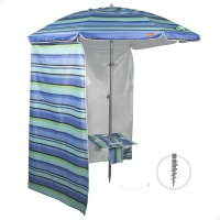 Sombrilla de Playa Antiviento con Pared Desmontable y Mesa Central, 210 Cm, Azul