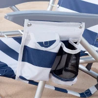Silla de Playa Plegable Baja 4 Posiciones Cojín Bolsillo Mochila, 50x45x76 Cm, Azul Marino y Blanco(m-3)