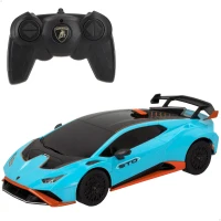 Coche Teledirigido Lamborghini Huracán STO Escala 1:24 con Licencia Oficial, 19,5x9,5x5,5 Cm, Azul(m-1)