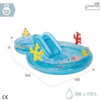 Centro de Juegos Hinchable con Tobogán y Difusor, 193x310x71 Cm, Multicolor(m-4)