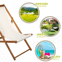 Tumbona Plegable de Madera de Acacia, 59x106x94 Cm, Beige(m-5)