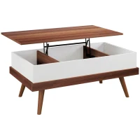 HOMCOM Mesa de Centro Elevatória com 3 Compartimentos de Armazenamento Ocultos e Pés de Madeira 100x79x54 cm Marrom e Preto(m-1)