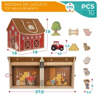 Granja de Madera Portátil con Asas de Cuerda, 19x19x19 Cm, Natural(m-6)