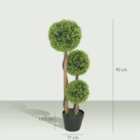 HOMCOM Set 2 Piante di Bosso Artificiale a 3 Sfere, con Vaso e Fondo Rinforzato, Altezza 90 cm, per Interno ed Esterno(m-3)
