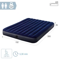 Colchón Hinchable Dura-Beam Standard Classic Downy, 152x203x25 Cm, Azul(m-4)