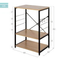 Mueble Auxiliar Cocina Acero y Melamina, 60x40x82 Cm, Roble(m-4)
