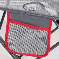 Mesa Plegable de Camping con 2 Posavasos y Bolsillo Lateral, 62x50x50 Cm, Gris y Rojo(m-3)