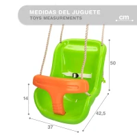Asiento Columpio Infantil con Cinturón y Altura Ajustable, 37x42,5x50 Cm, Verde y Naranja(m-6)