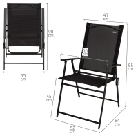 Conjunto Plegable de Jardín 3 Piezas con Mesa Cuadrada 75x75x70 Cm / 2 Sillas 47x64x95 Cm, Negro(m-5)