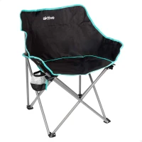 Silla Plegable Camping con Posavasos y Bolsa, 50x47x74 Cm, Negra(m-1)