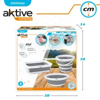 Conjunto 3 Piezas Cubos Plegables Aktive, 37x27x12 Cm, Gris y Blanco(m-6)