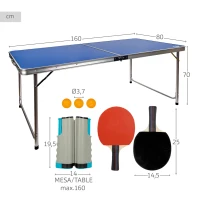 Mesa Ping Pong Plegable de Camping, Aluminio 25 Mm y Tablero MDF Antideslizante, 160x80x70 Cm, Azul(m-4)