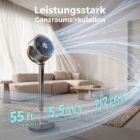 HOMCOM Standventilator Luftzirkulator Lüfter mit 12 Geschwindigkeitsstufen LED-Display Fernbedienung 70°+90° Oszillation Grau(m-4)