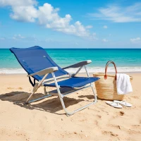 Silla de Playa Plegado Slim con Mesa Extraíble y Cojín, 47x57x89 Cm, Azul Marino(m-3)