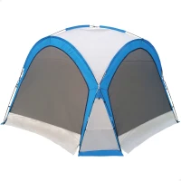 Carpa Camping Plegable con Mosquitera y 4 Puertas, 350x350x260 Cm, Azul y Gris(m-1)