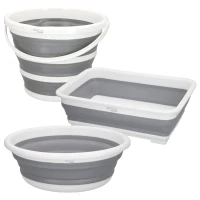 Conjunto 3 Piezas Cubos Plegables Aktive, 37x27x12 Cm, Gris y Blanco(m-1)