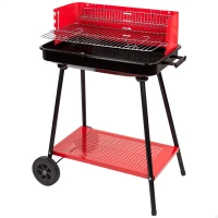 Barbacoa de Carbón Portátil Aktive Parrilla Regulable 4 Alturas, 66x44x85 Cm, Rojo y Negro(m-1)