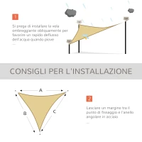 Outsunny Tendone Parasole Triangolare, Tenda a Vela Protezione dal Sole Giardino, Balcone, Terrezza, Anti UV, 4x4x4 m, Beige(m-7)