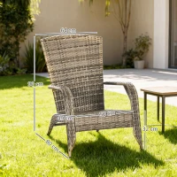 Outsunny Sedia da Giardino Adironrack con Braccioli, in Rattan e Acciaio, 64x80x90 cm, Marrone e Grigio(m-3)