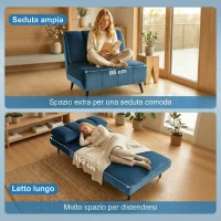 HOMCOM Poltrona Letto Pieghevole Trasformabile con Schienale Regolabile, Blu(m-7)