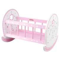 Cuna Balancín para Muñecas Madera Natural, 47x35x36 Cm, Blanco y Rosa(m-1)