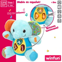Peluche Elefante Educativo Que Habla con Luces y Sonidos, 16,5x9x16,5 Cm, Azul(m-2)