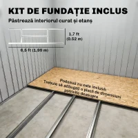 Outsunny Căsuță de Grădină din Metal cu Guri de Aerisire și Uși Duble Culisante, 2,1x1,3m, Maro Deschis(m-6)
