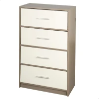 Cómoda Vertical 4 Cajones de Tela, 58x30x91 Cm, Blanco y Madera(m-1)